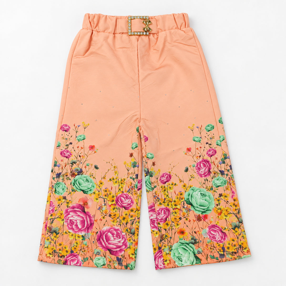 Girls’ Peach Blossom Top & Floral Wide-Leg Trouser Set