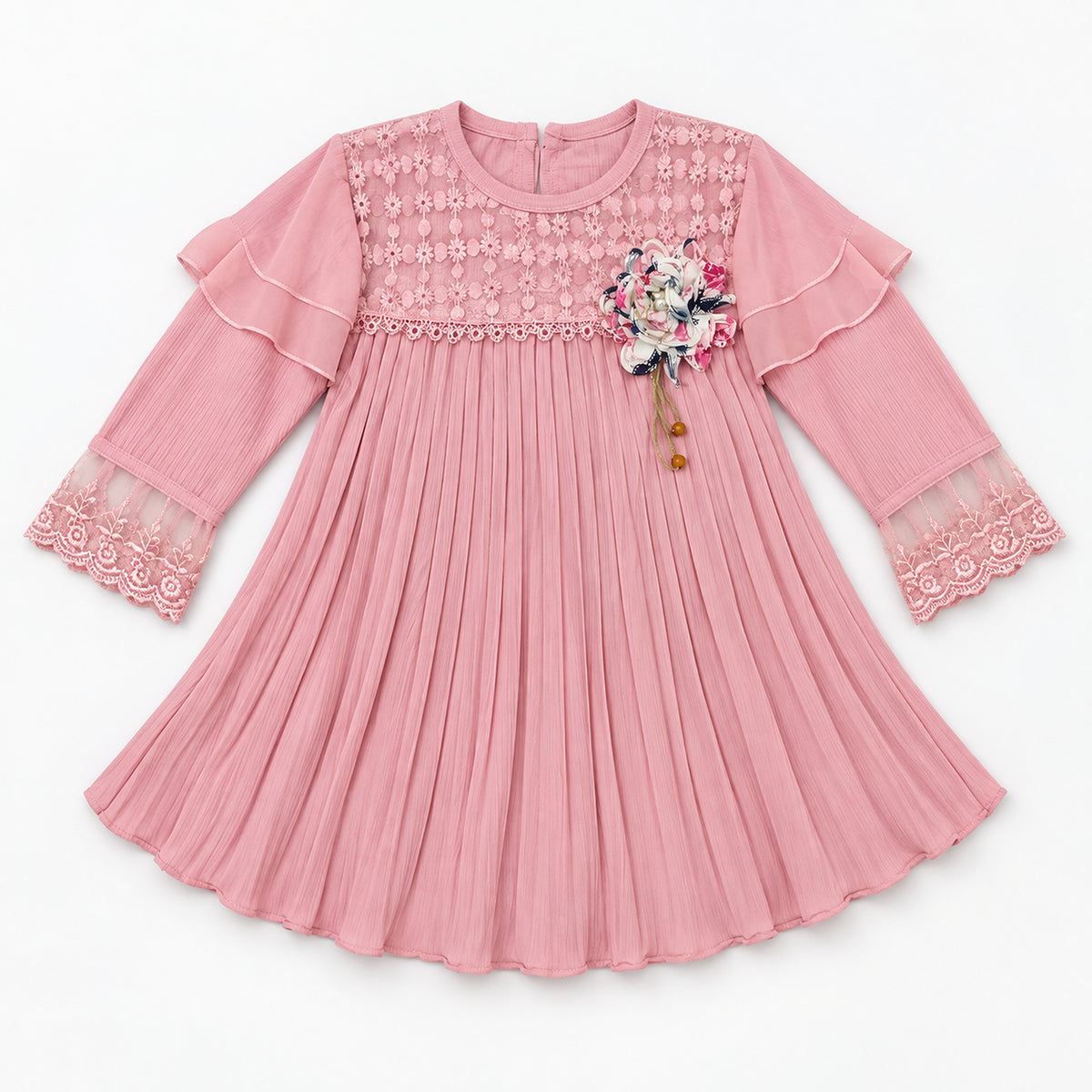 Girls’ Dusty Pink Lace Tunic & Floral Trouser Set