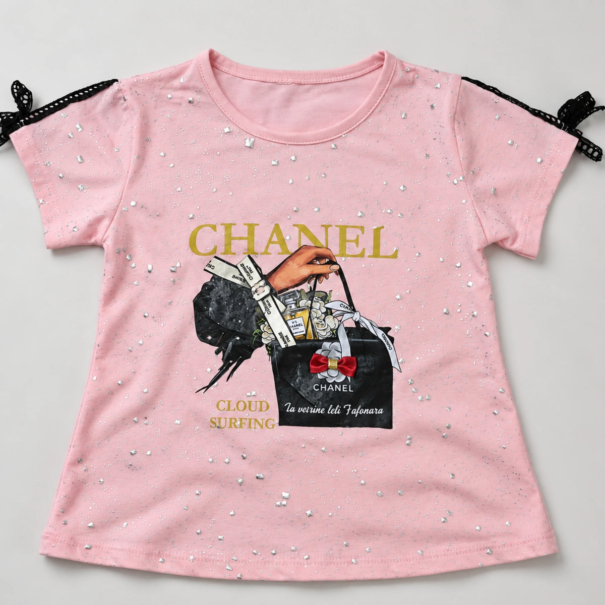 Girls’ Pink Graphic Top & Black Flared Trouser Set