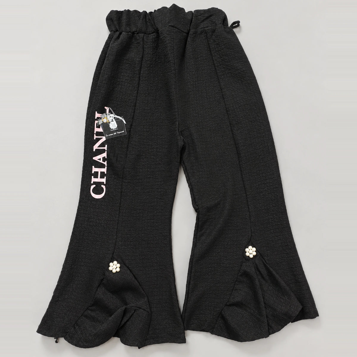 Girls’ Pink Graphic Top & Black Flared Trouser Set