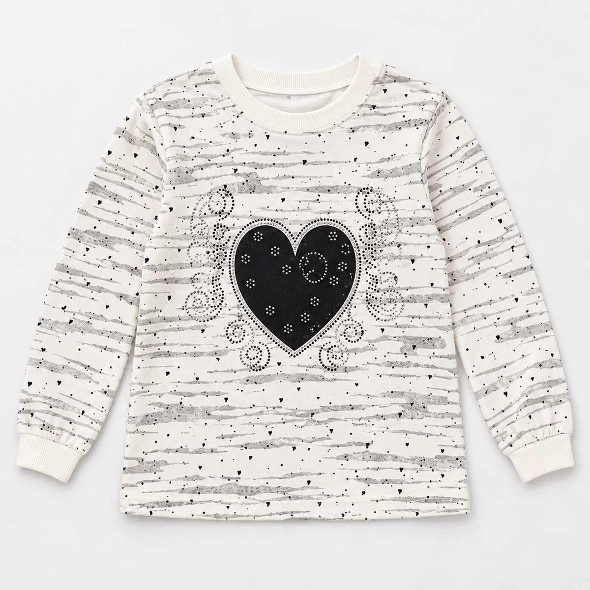 Girls’ White Heart Top & Black Wide-Leg Trouser Set