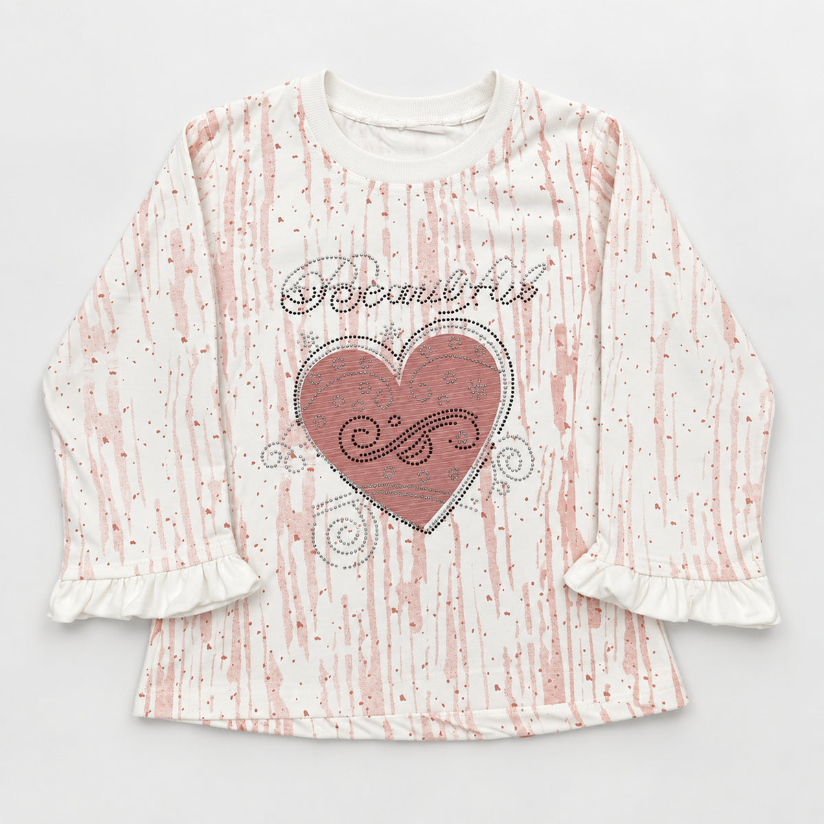 Girls’ Ivory Heart Top & Rose Wide-Leg Trouser Set