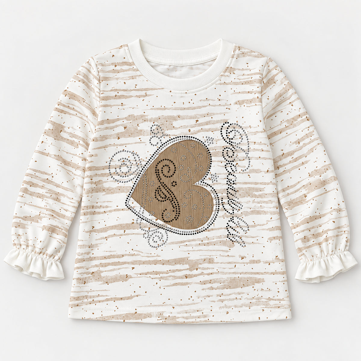 Girls’ Ivory Heart Top & Camel Wide-Leg Trouser Set