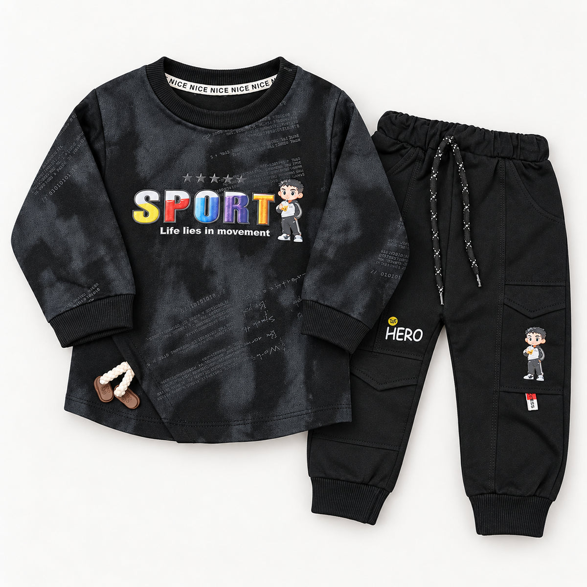 Boys’ Black Sport Graphic Top & Cargo Joggers Set