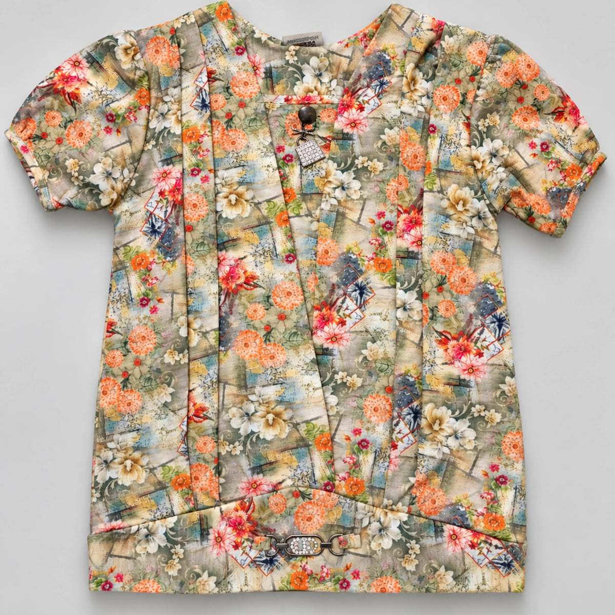 Girls’ Multicolor Floral Tunic Top & Blue Wide-Leg Pants Set